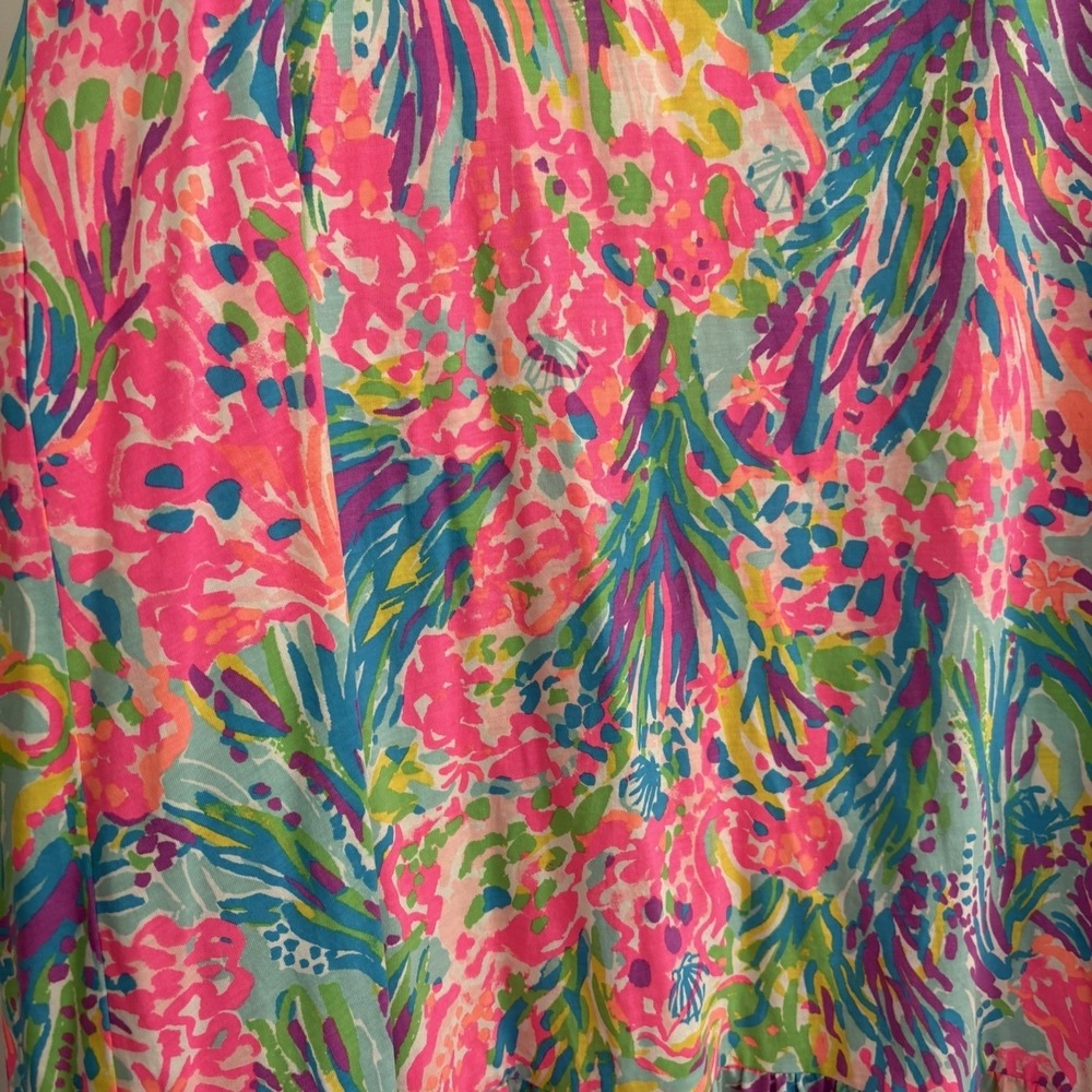 LILLY PULITZER Hampton Fan Sea Tank Dress Racerback Sleeveless Ruffle-Hem Sz L - Picture 2 of 7